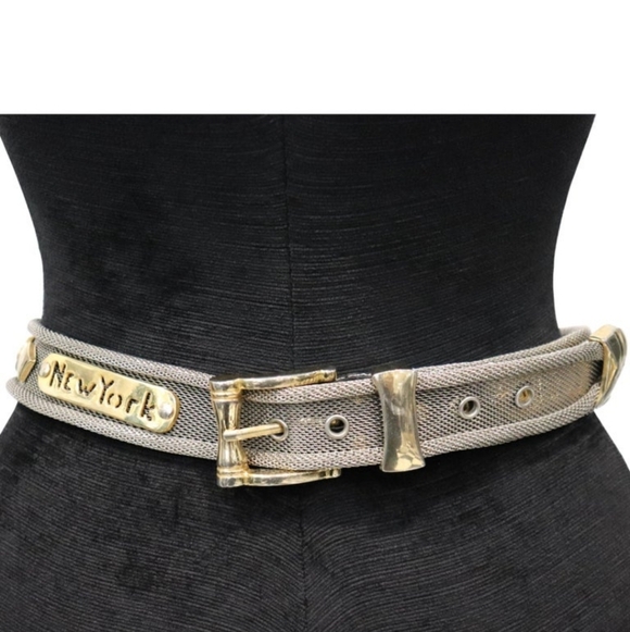 Vintage Mesh Mixed Metal City Gold & Silvertone belt Women XS - Picture 1 of 7